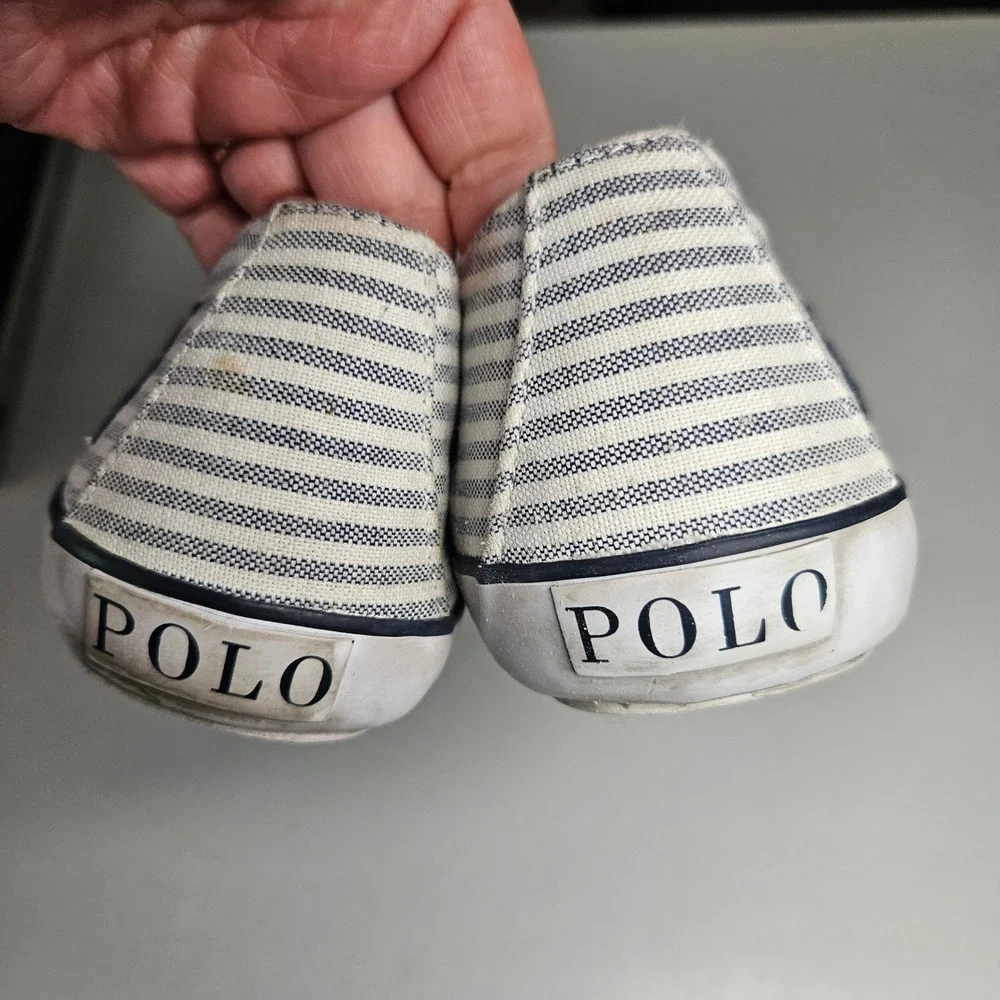 Polo Ralph Lauren Striped Canvas Sneakers Blue White Ticking Stripe Low Top 9.5B